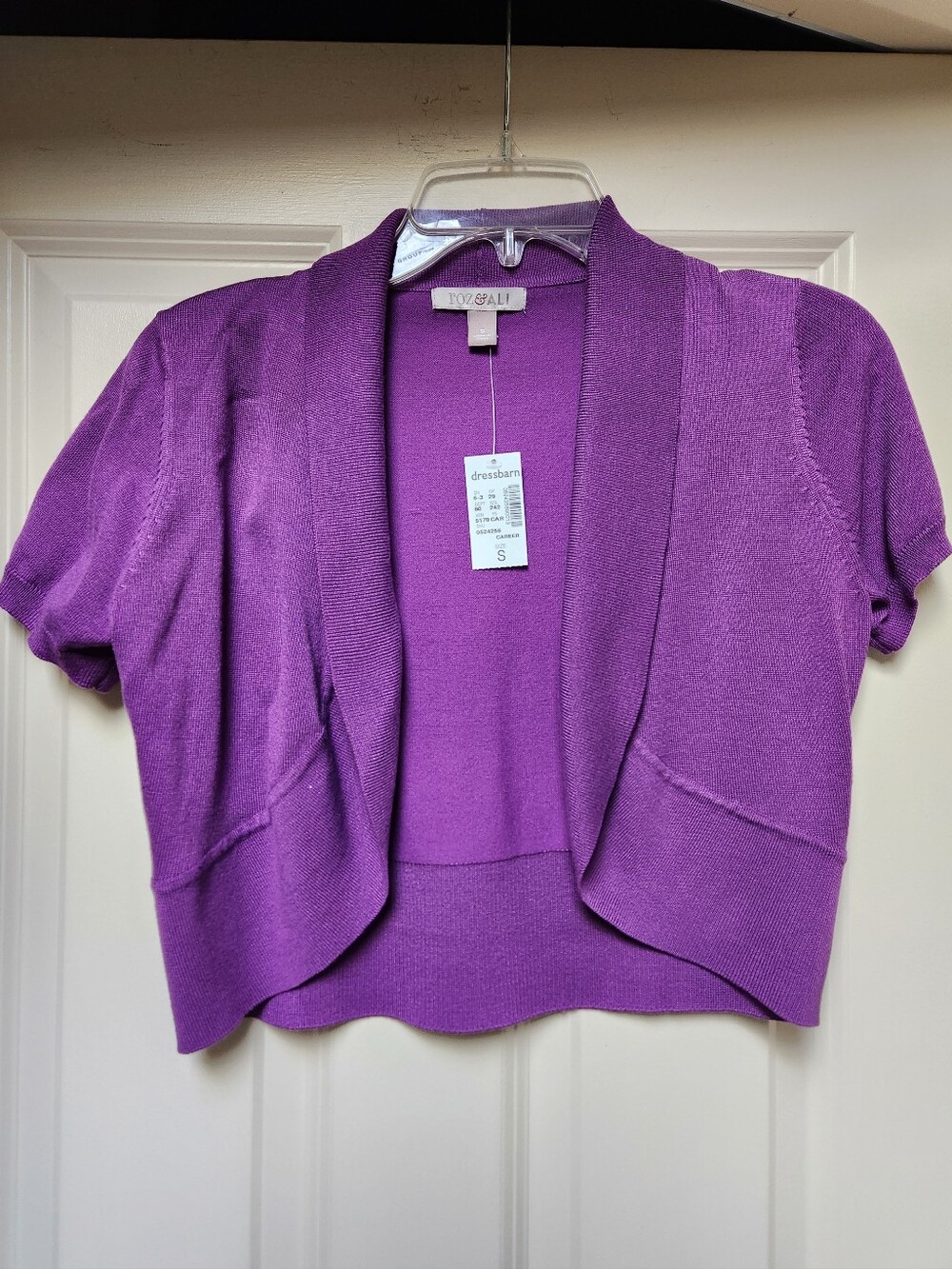 Roz & Ali Purple Short-Sleeve Open Cardigan Shrug Sweater - S, NWT